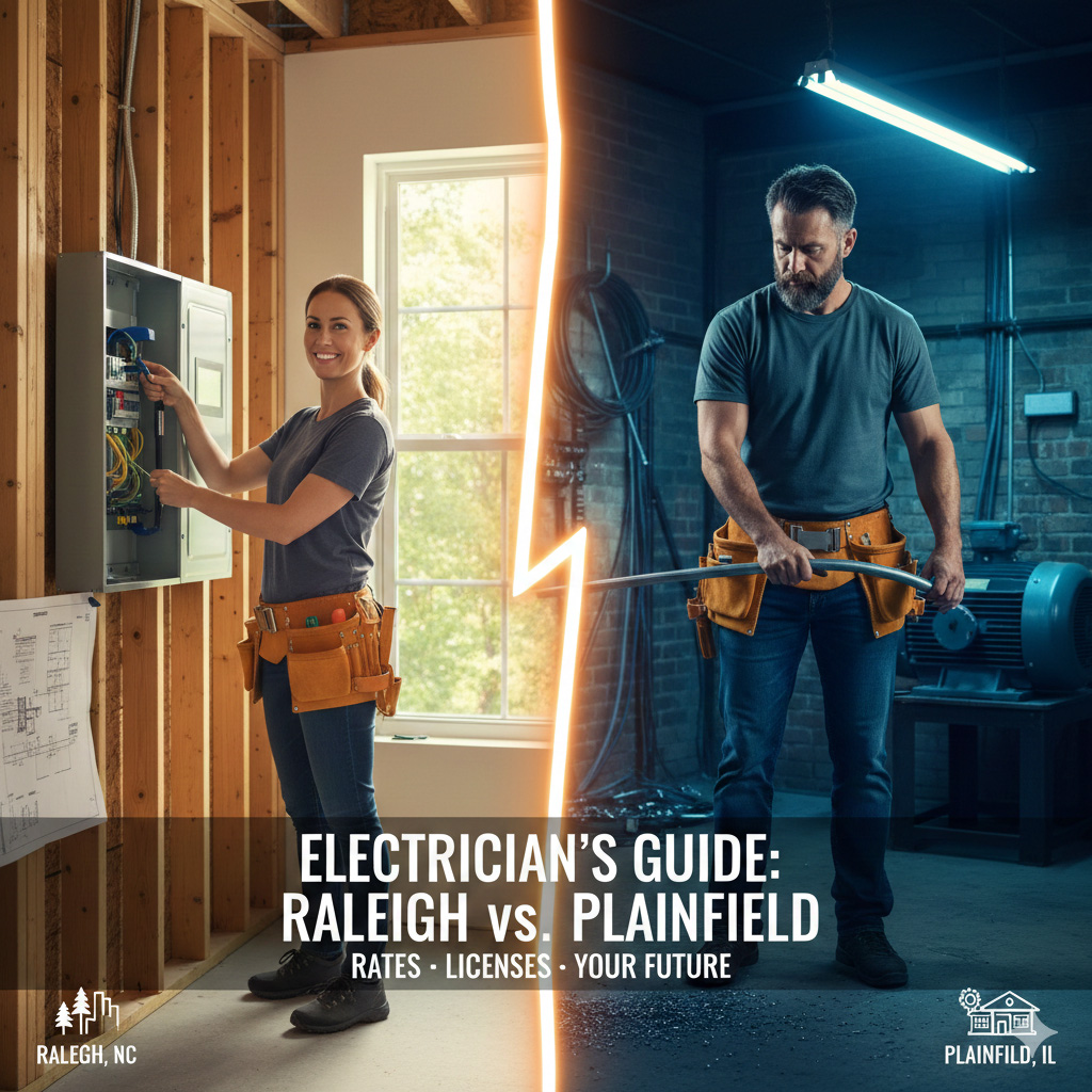 Electrician Rates & Rules: Raleigh, NC vs. Plainfield, IL